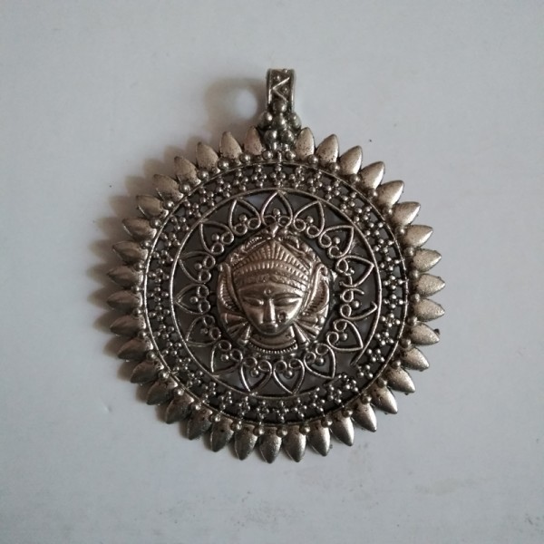 German Silver Round Pendant with Durga Face