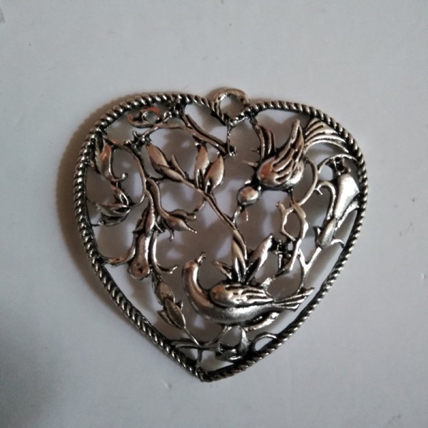 German Silver Heart Pendant with Birds