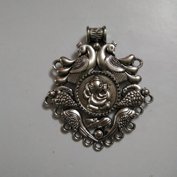 German Silver Ganesh and Peacock Pendant