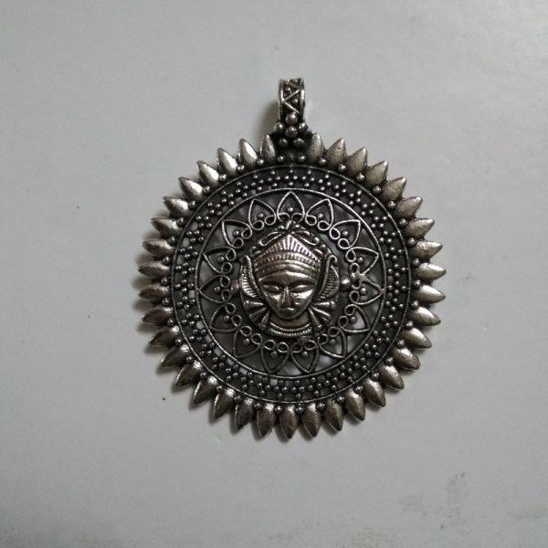 German Silver Durga Round Pendant