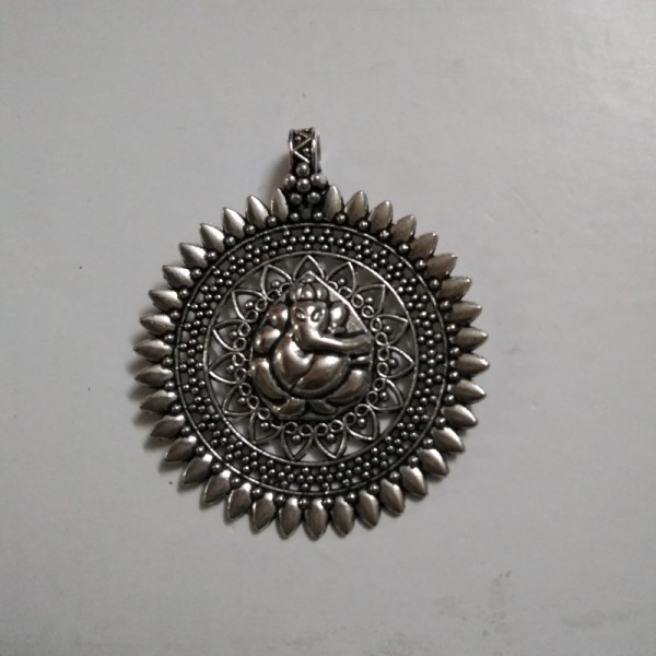 German Silver Ganesh Round Pendant